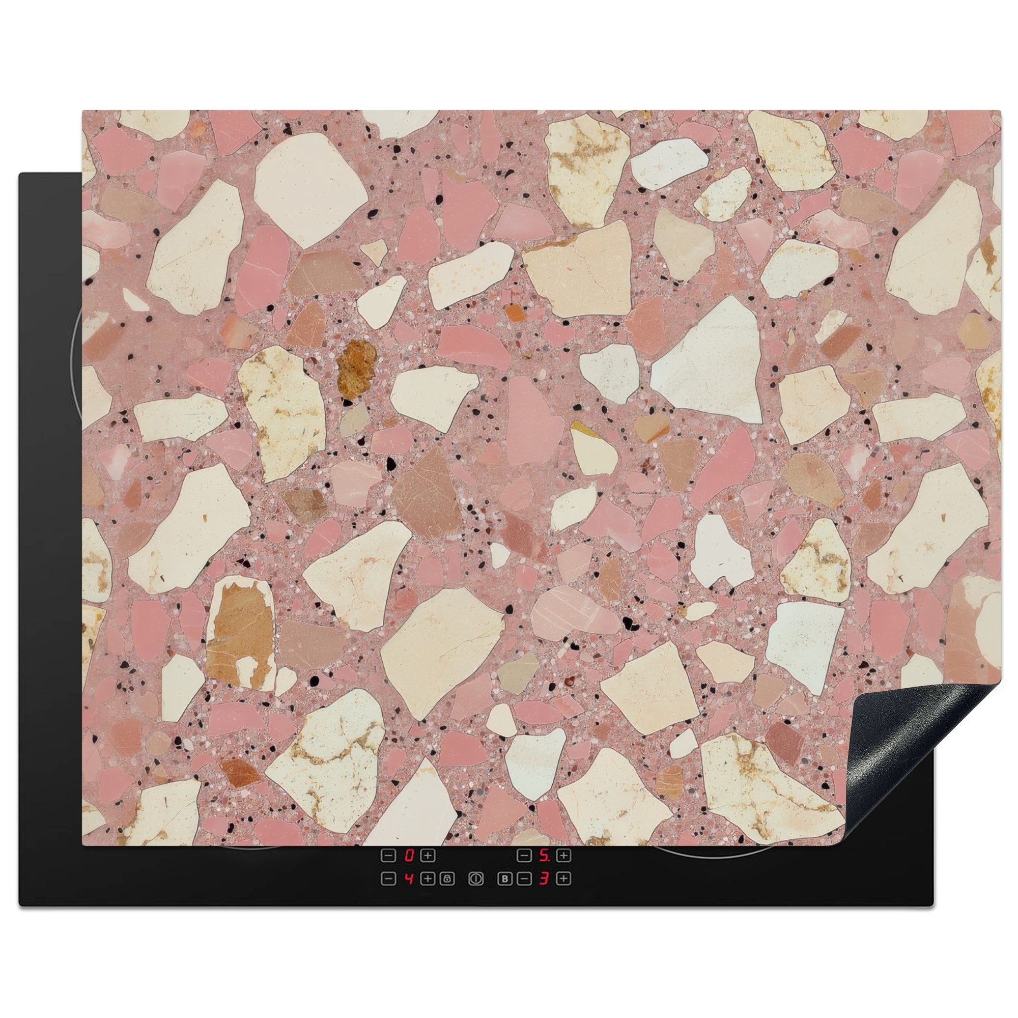 MuchoWow Herd-Abdeckplatte Rosa - Dekoration - Steine - Terrazzo, Vinyl, (1 tlg), Abdeckung Induktionskochfeld Schutzmatte, Küche Deko, 65x52 cm