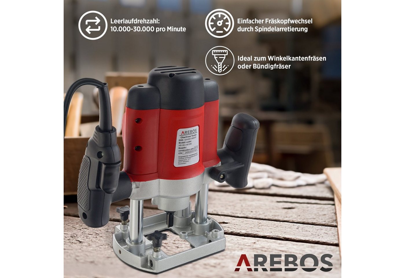 Thumbnail - Arebos Oberfräse mit Koffer, 1200 W, inkl. Zubehör + Fräser Set 12-teilig, (Set, Oberfräse)