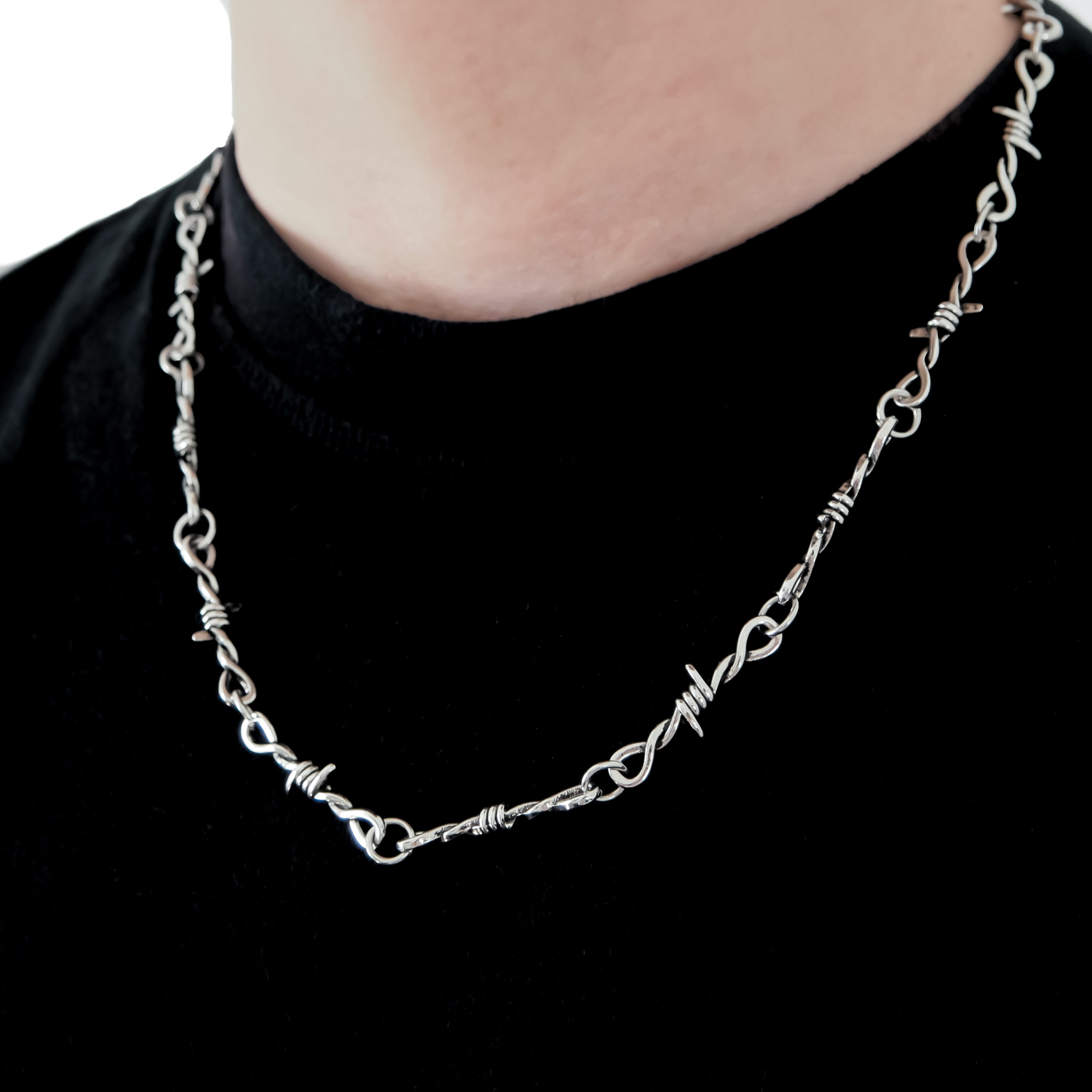 Ketten-Set Stacheldraht Kette + Stacheldraht Armband Set Damen Herren Unisex