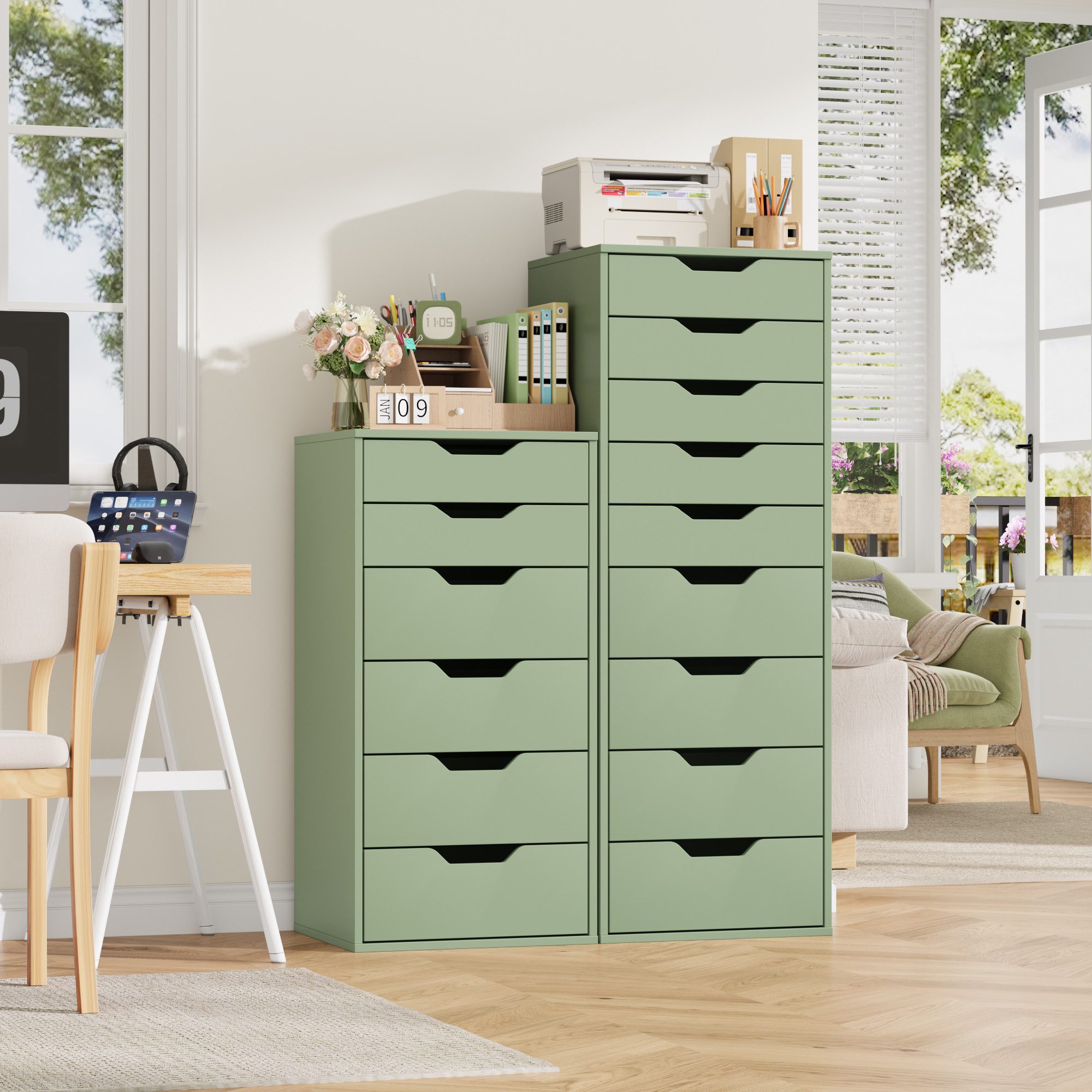 Homfa Kommode Schubladenschrank, Schubladenkommode, Aktenschrank, mit 6 Schubladen, 45x40x90,5 cm, Grün – Bild 2 von 5