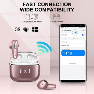 ROMOKE Bluetooth 5.3 Kabellos mit 40 Std Hi-Fi Stereo, 4 ENC Mikrofon In-Ear-Kopfhörer (Zeitlose Eleganz und mobile Kommunikation im Alltag erleben., IP7 Wasserdicht Touch Control LED Anzeige USB-C Schnellladung Ohrhörer)