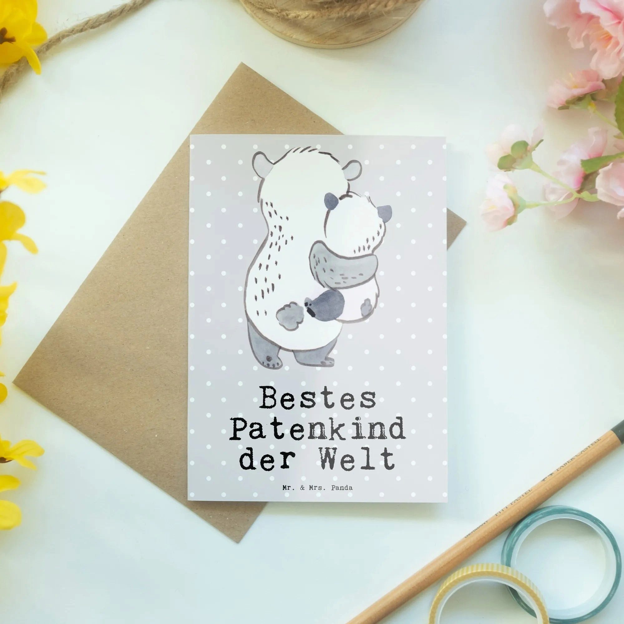Thumbnail - Mr. & Mrs. Panda Grußkarte Panda Bestes Patenkind der Welt - Grau Pastell - Geschenk, Danke, Geb, Herzberührende Sprüche