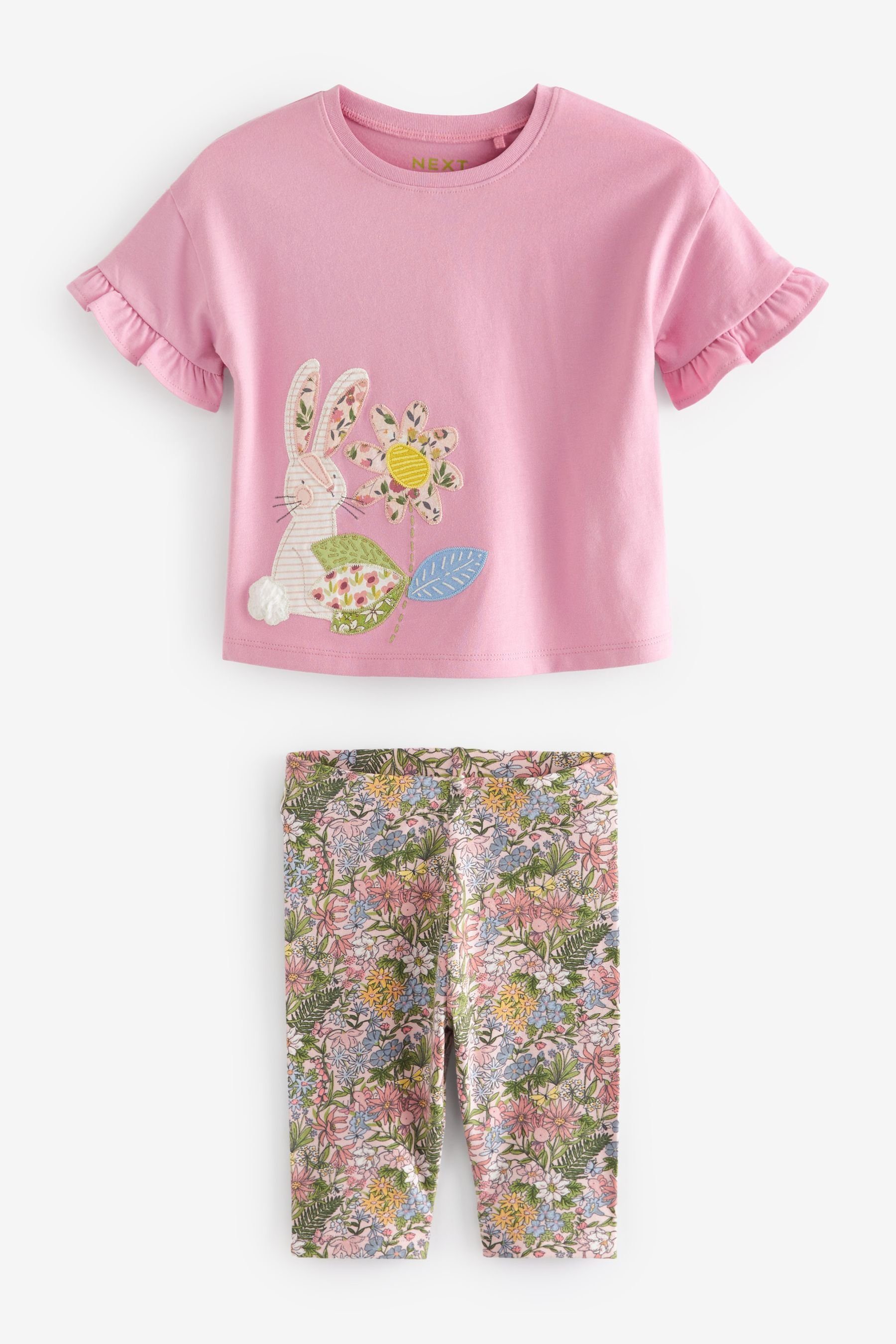 Ditsy Bunny Set verkürzte Leggings Leggings und Pink Kurzarmoberteil Shirt im Next & (2-tlg)