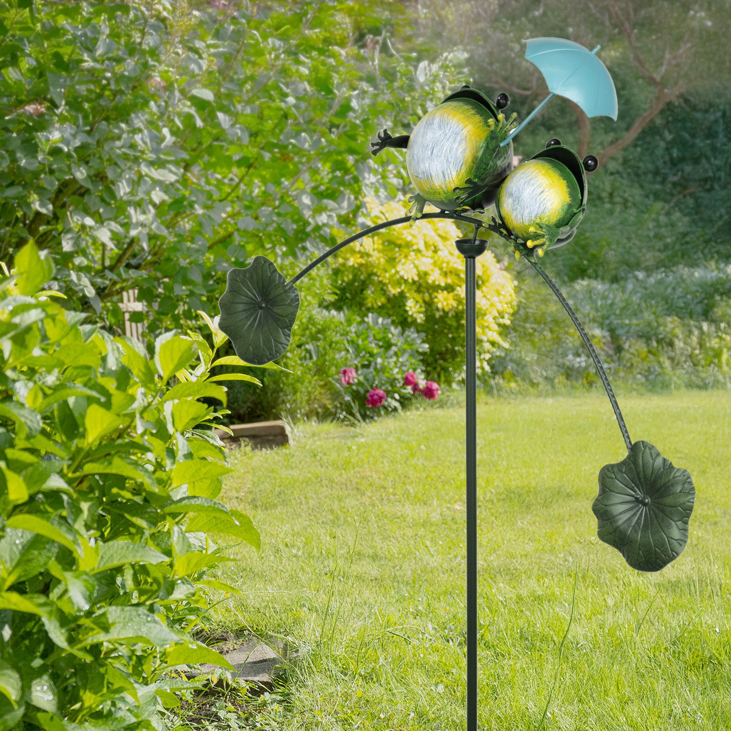 Moritz Gartenstecker Gartenstecker Frösche mit Schirm 150 cm Metall Deko, Garten Kabeladapter