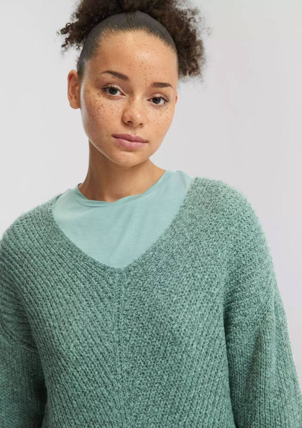 QS V-Ausschnitt-Pullover Pullover (1-tlg) Melierter Pullover günstig online kaufen