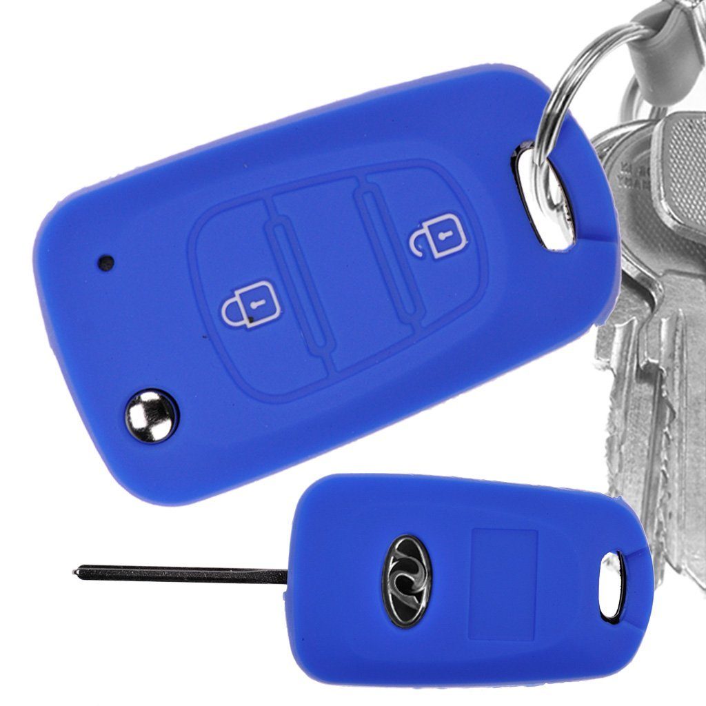 mt-key Schlüsseltasche Autoschlüssel Softcase Silikon Schutzhülle Blau, für Kia Picanto Rio Sportage Hyundai Elantra Accent 2 Tasten Schlüssel