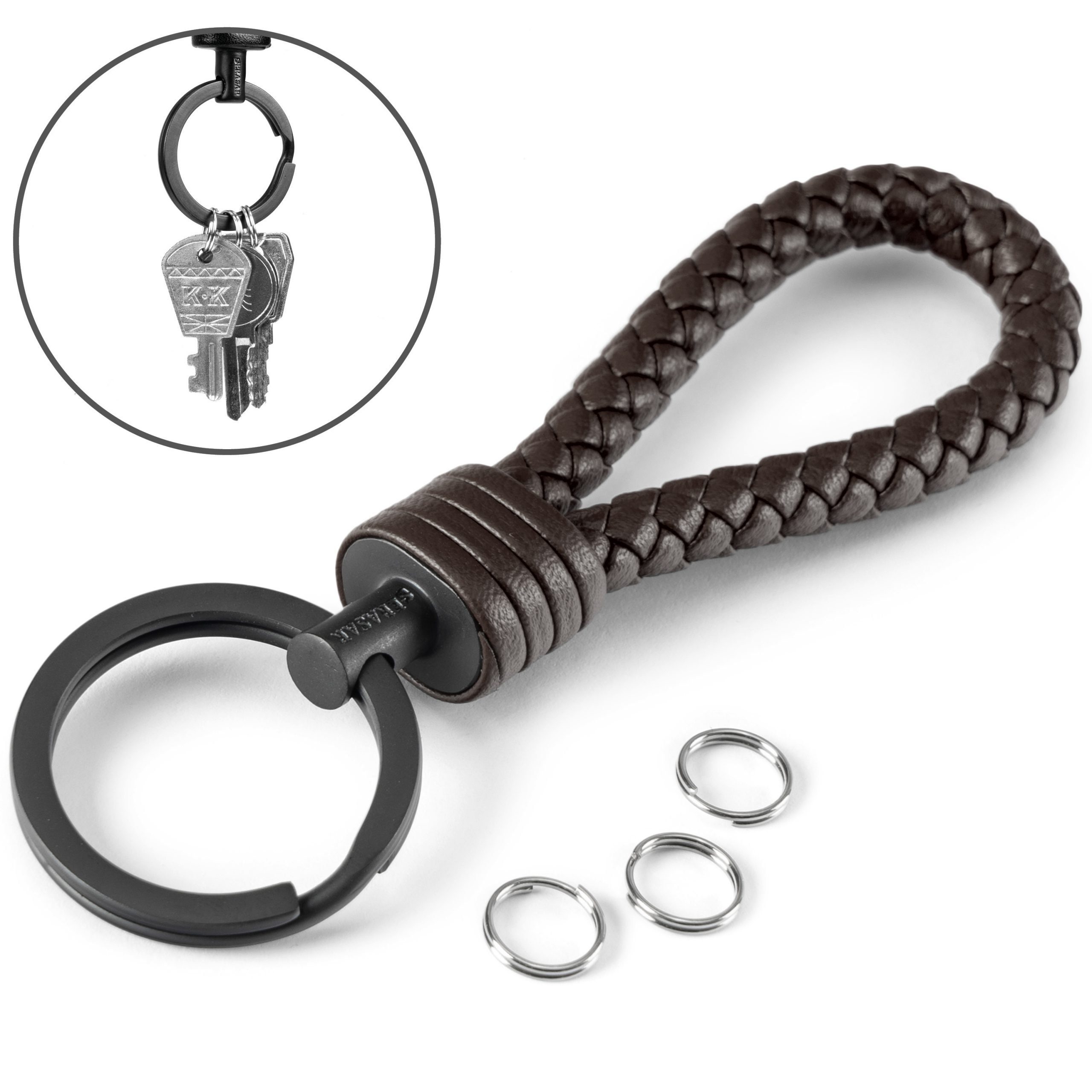 SERASAR Schlüsselanhänger Leder Schlüsselanhänger "Strong" Schlüssel kleine für Braun (1-tlg), Zusatzringe