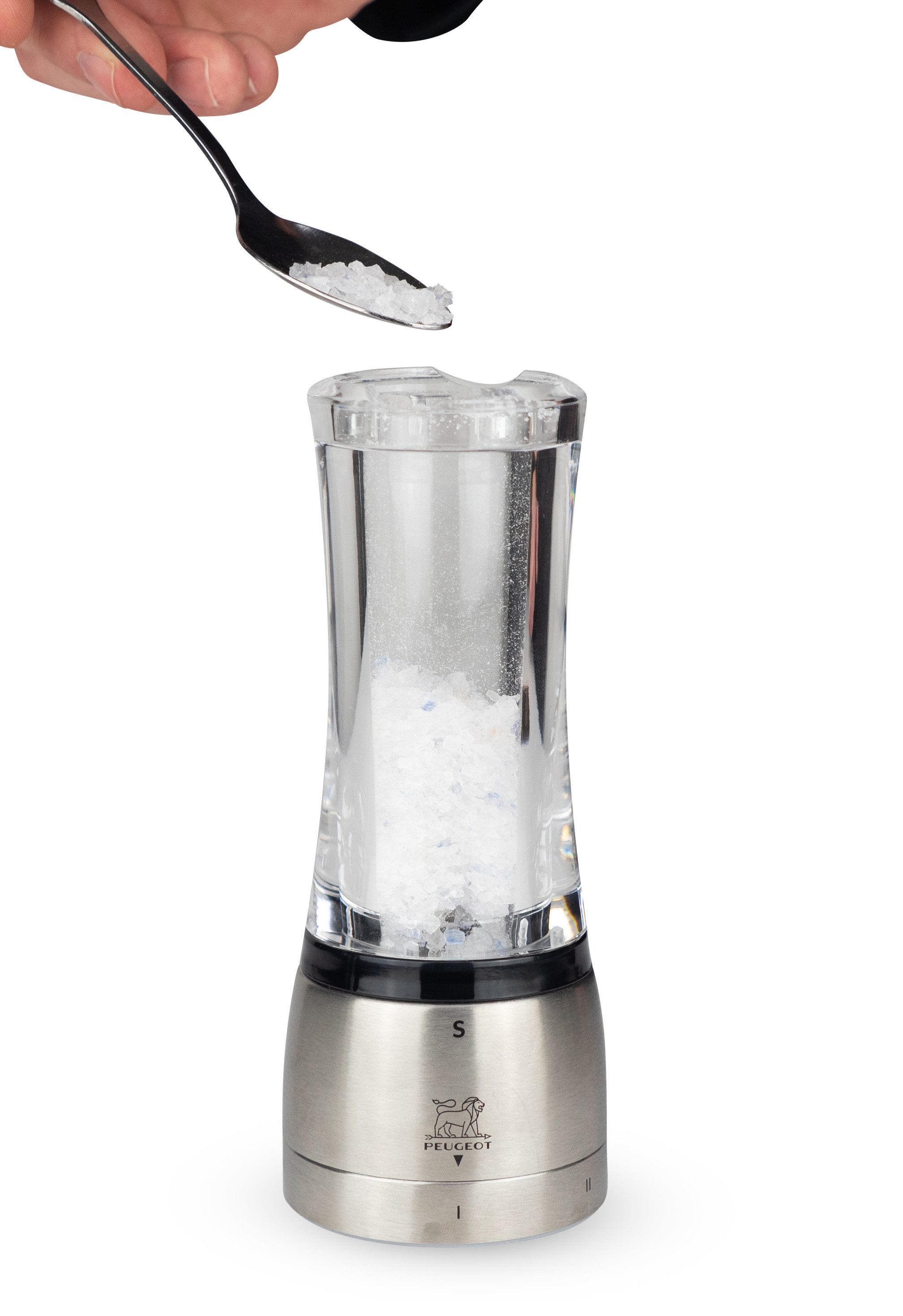 PEUGEOT Salzmühle DAMAN 16cm Acryl Edelstahl uSelect Zirkonia-Mahlwerk Gewürze Manuell
