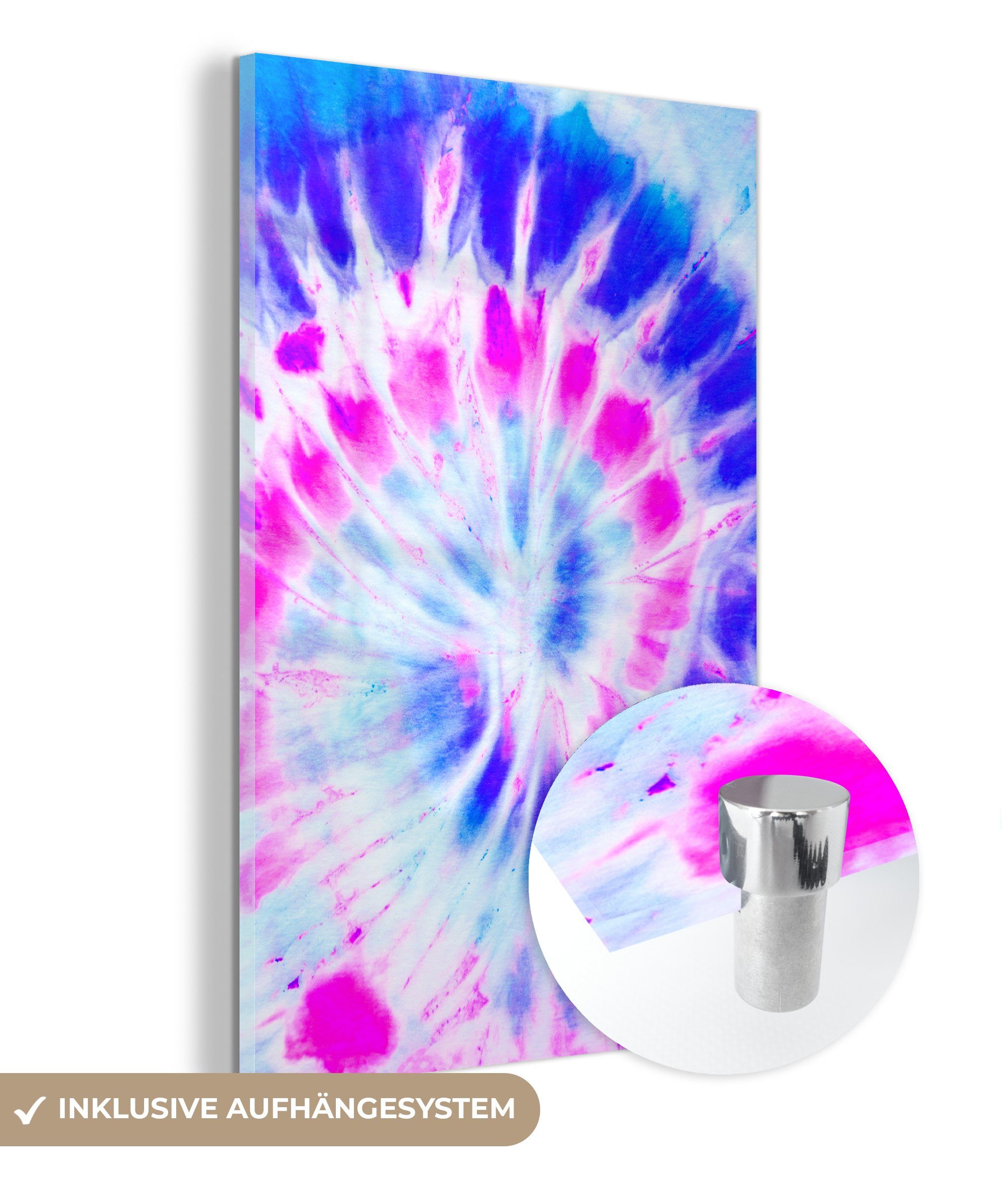 Krawattenfärbung Glas - auf Wandbild - Glasbilder auf Foto Design, (1 - Acrylglasbild Bilder - Glas - St), Spirale MuchoWow Wanddekoration