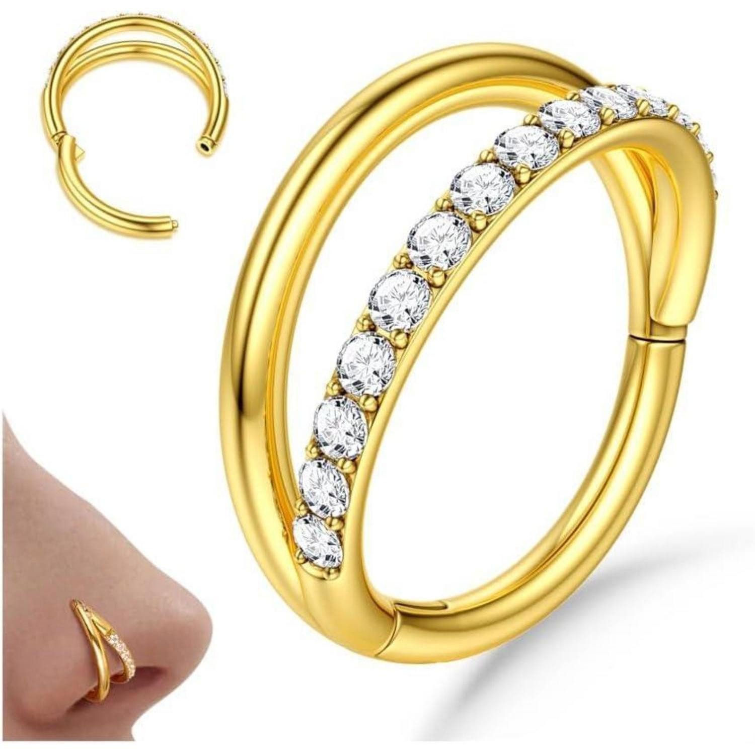 LuxusKollektion Nasenpiercing Nasenpiercing Nasenring Hoop 316L CZ Gold Sil günstig online kaufen