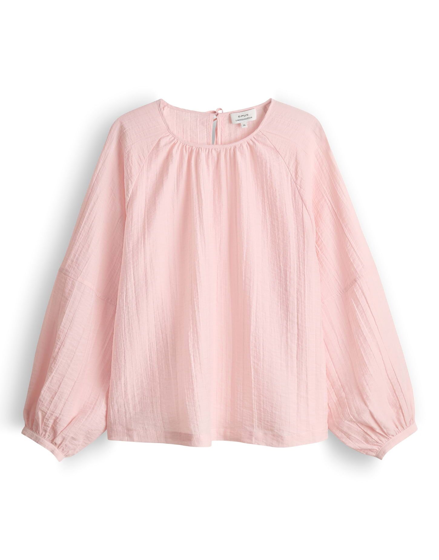 OPUS Langarmbluse Feminine Tunikabluse in Crinkle-Optik Ballonärmel, Kräuselung am Halsloch für elegante Note