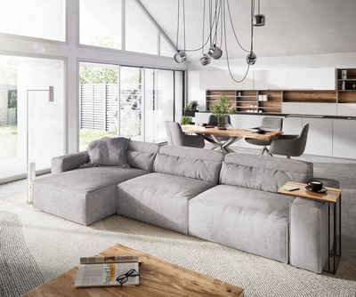 DELIFE Big-Sofa Sirpio, L Cord Silbergrau 350x160 cm Recamiere variabel