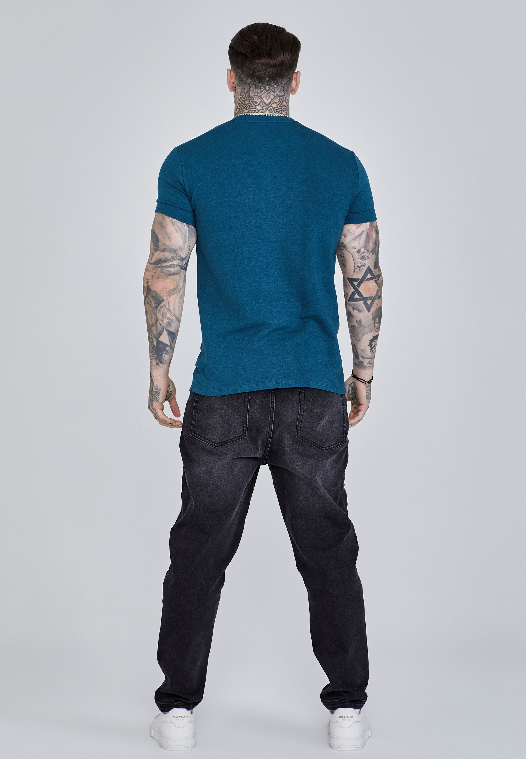 Siksilk T-Shirt SikSilk Herren Türkis Roll Sleeve T-Shirt