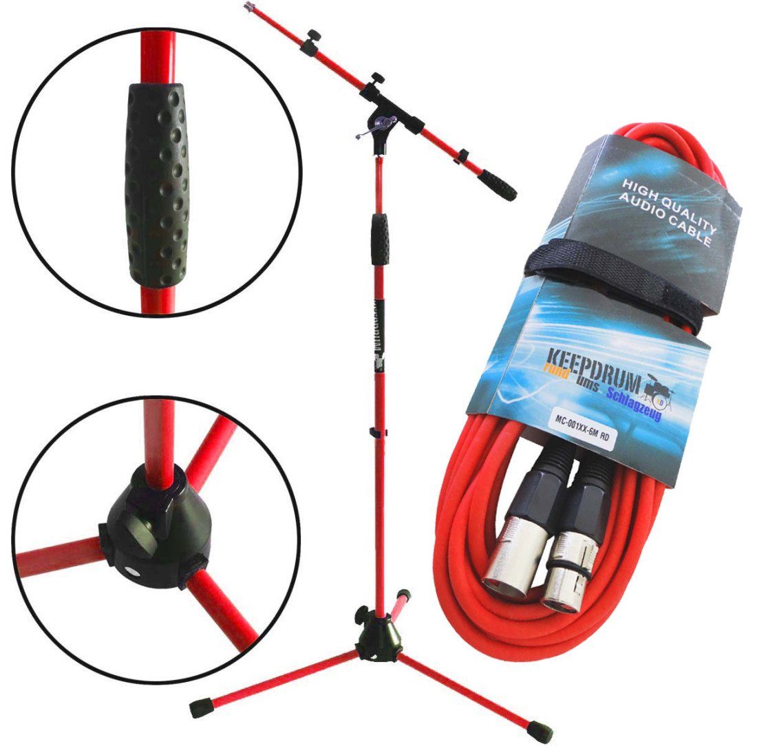 Mikrofonständer keepdrum MS106 RD Rot Mikrofonständer mit 6m XLR Kabel Rot
