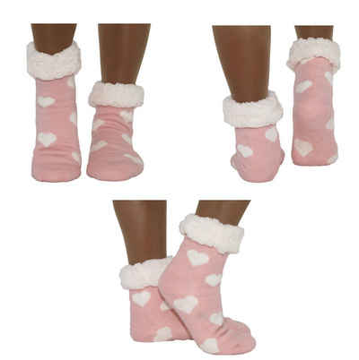 Markenwarenshop-Style Socken Hüttensocken Hüttenschuhe Socken mit Herzen Farbe: rosa_410