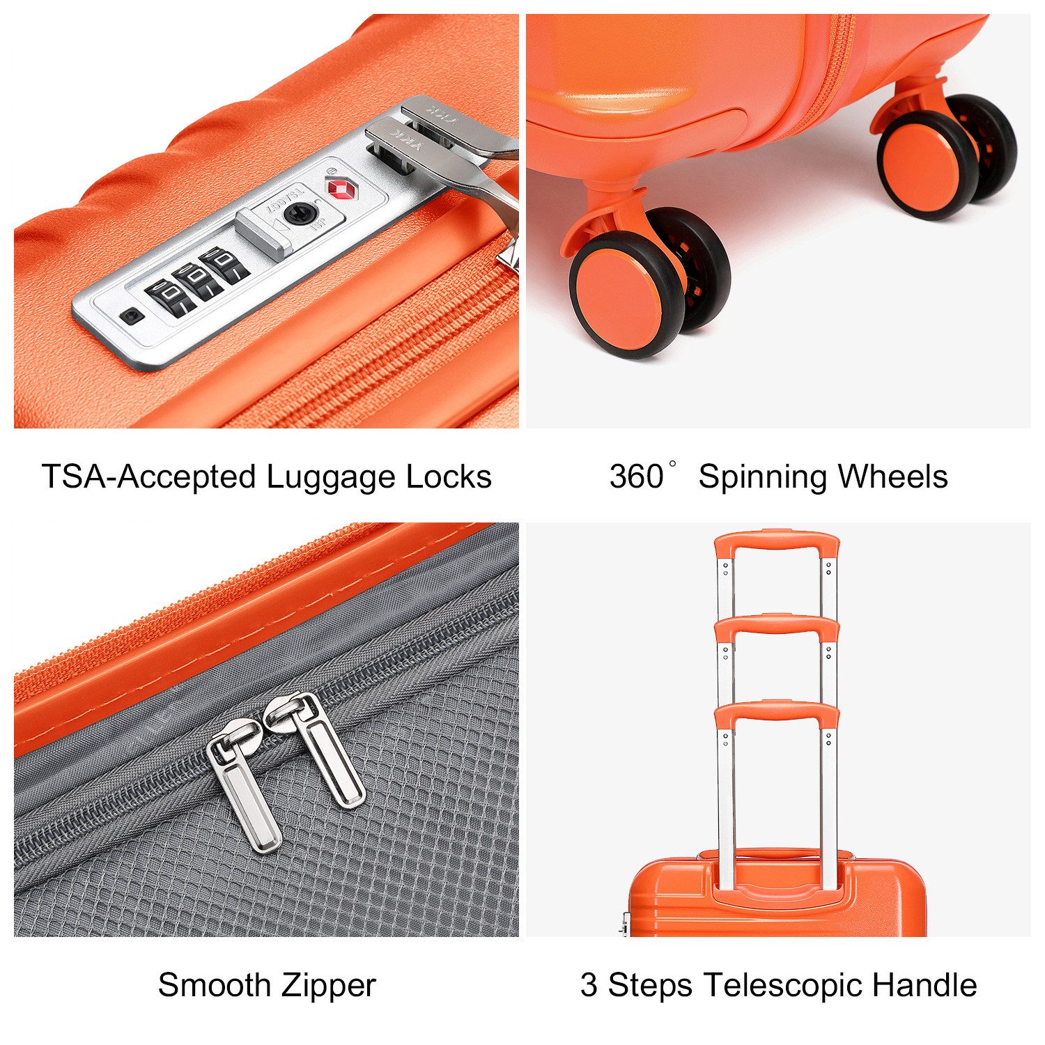 British Traveller Hartschalen-Trolley Reisekoffer Hartschalenkoffer mit 8 Spinnerrädern, TSA-Schloss, ABS+PC – Bild 5 von 5
