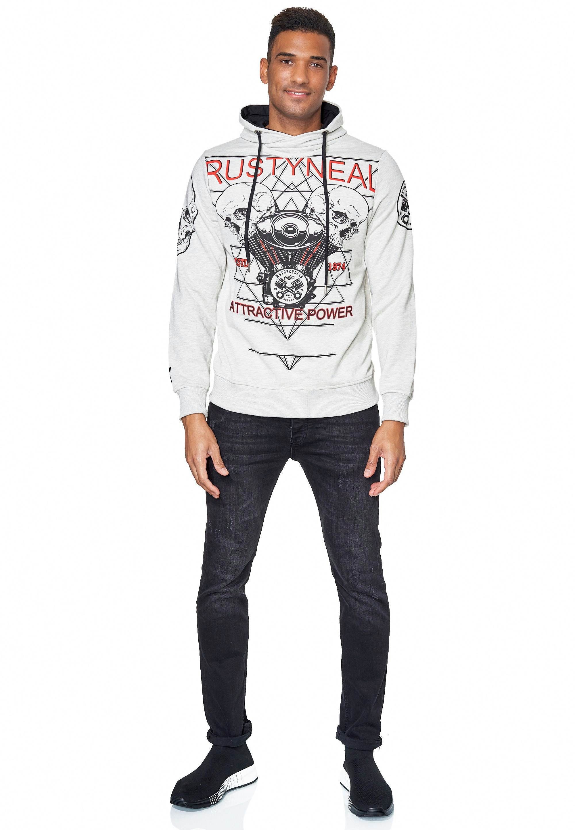 Print rockigem Neal Kapuzensweatshirt Sweater mit grau Rusty Rusty Neal