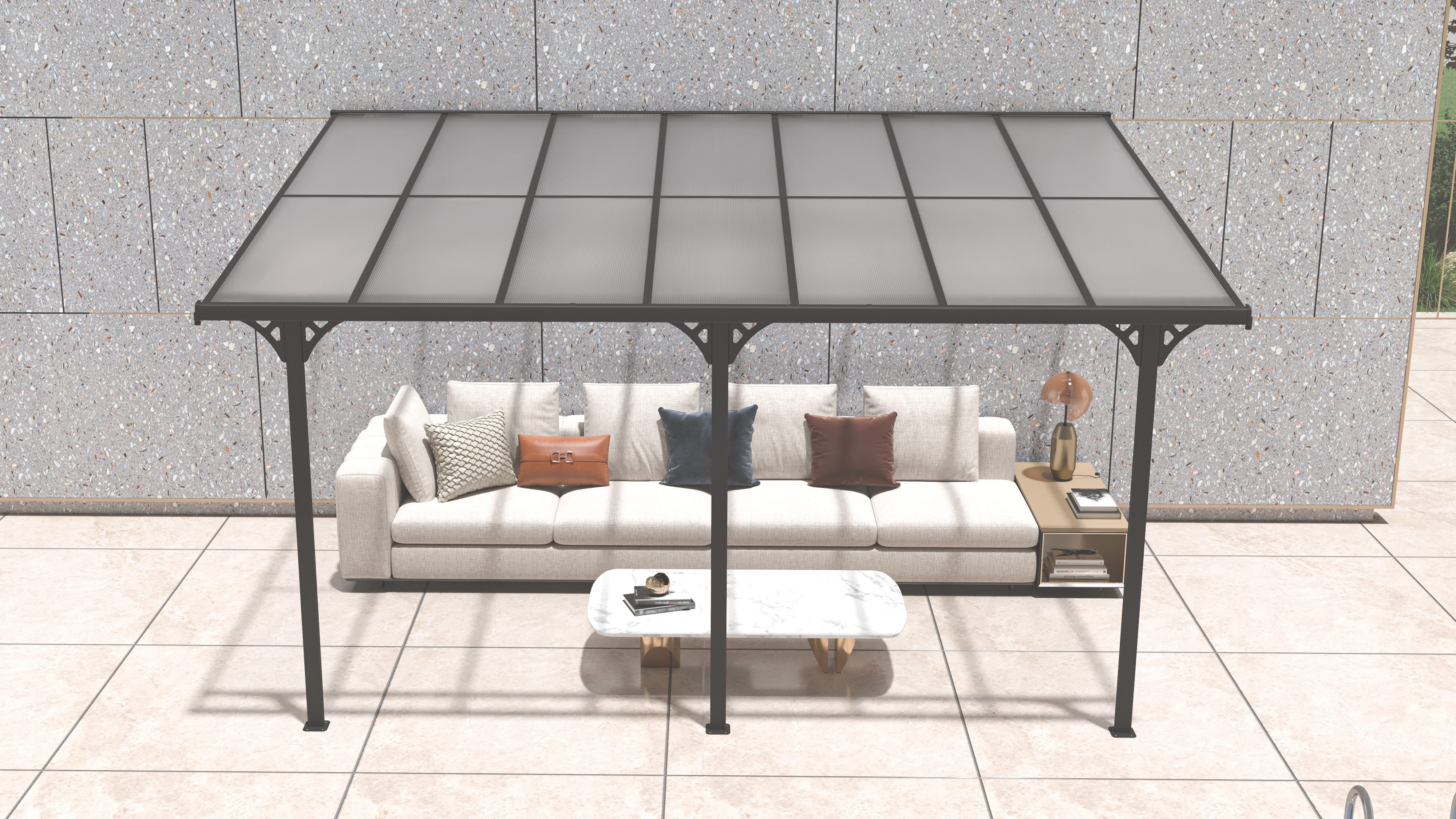 WESTMANN Terrassendach Bruce, BxT: 435x300 cm, Bedachung Doppelstegplatten, Rahmen aus pulverbeschichtetem Aluminium, schwarz