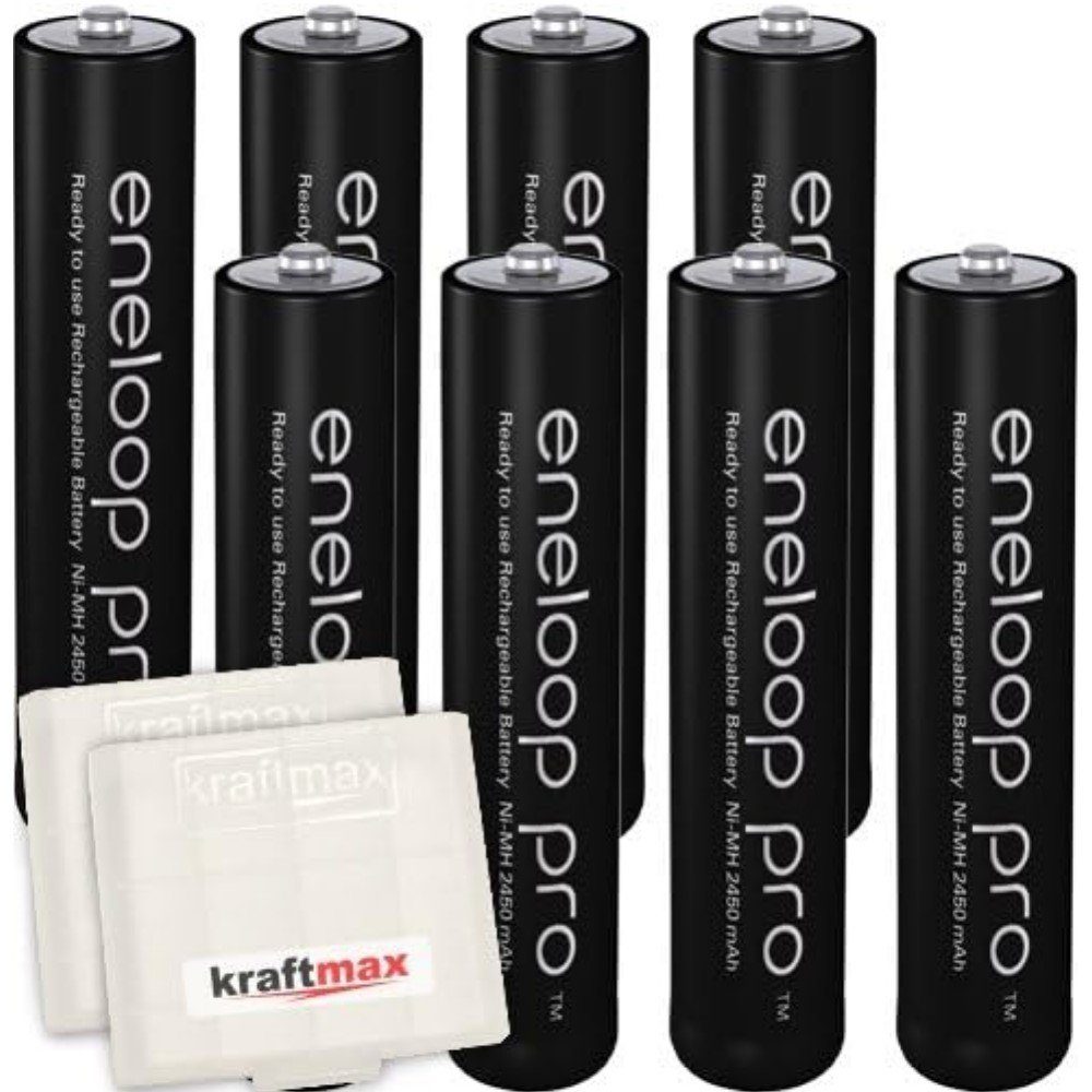 kraftmax 8er Pack Panasonic Eneloop PRO XX AAA / Micro Akkus - 950 mAh Akku-Set Micro AAA 950 mAh (1,2V V), Bis zu 500 Ladezyklen