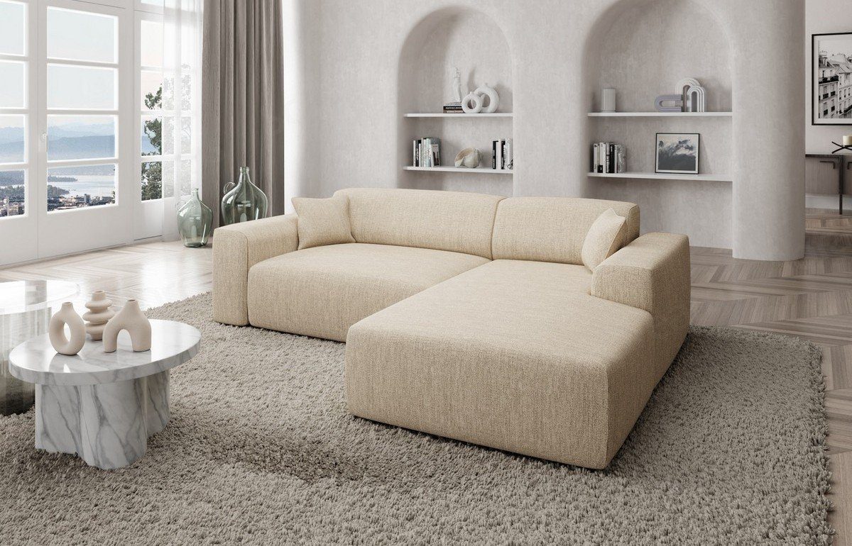 Sofa Dreams Ecksofa Designer Form Loungesofa Stoffsofa Modern beige02 kurz Sofa, Mallorca L Stoff Strukturstoff