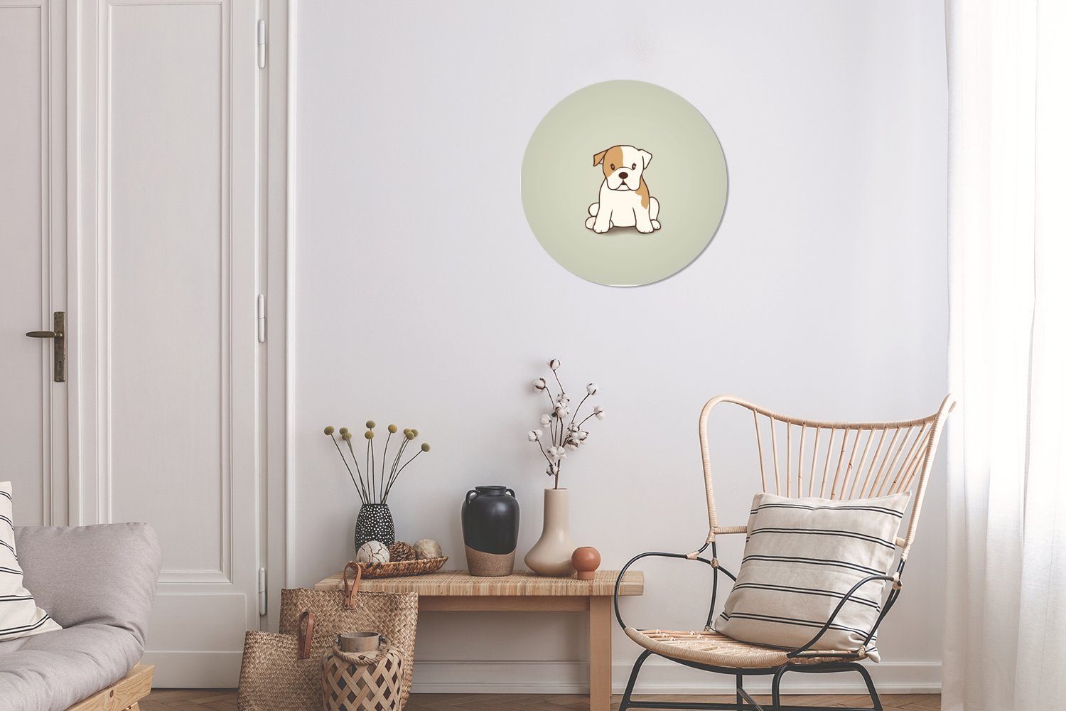 MuchoWow Wandsticker Tapetenaufkleber, Illustration Wohnzimmer (1 Kinderzimmer, Tapetenkreis eines für Bulldoggenwelpen St), Eine Rund