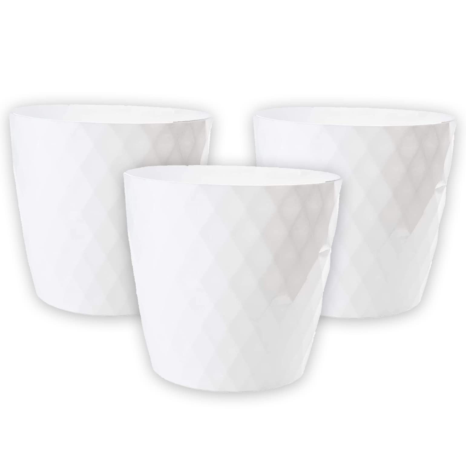 Centi Pflanzkübel Moderner Blumentopf weiß glänzend Facettenoptik (3er-Set) günstig online kaufen