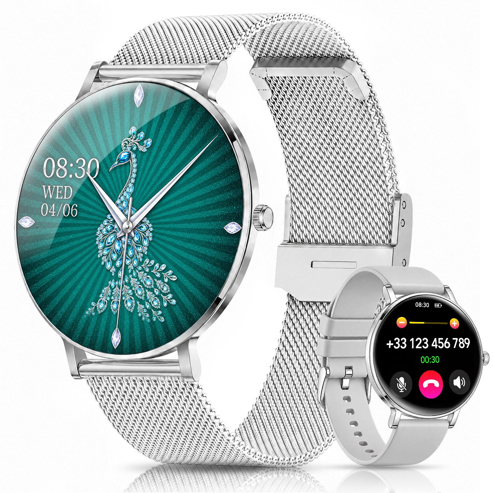 SWGOTA Damen Smartwatch 2026 mit Anrufen, Herzfrequenz, SpO₂ & Blutdruck Smartwatch, 1,48" AMOLED, 4,7 mm ultradünn, Schlafanalyse, Zyklus-Tracking, Bluetooth-Telefonie, IP68/5ATM & 120+ Sportmodi