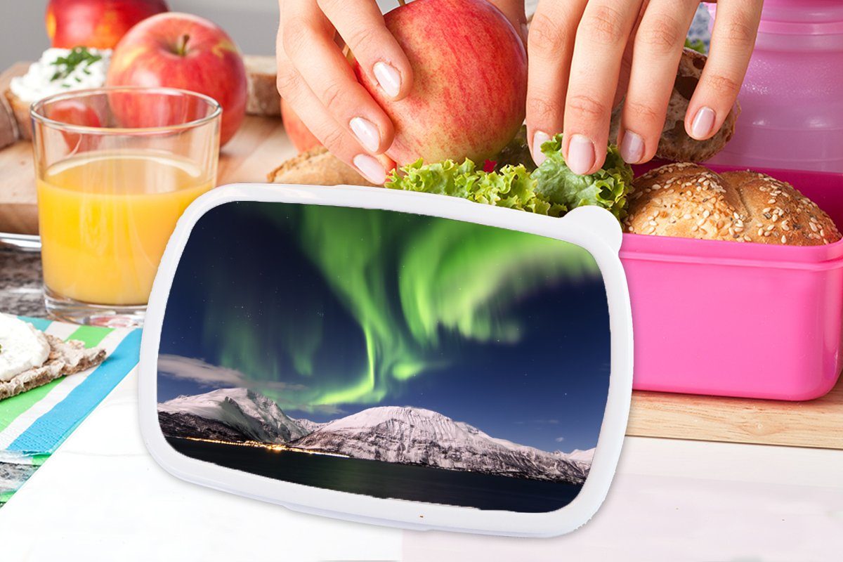 Nordlichter MuchoWow Lunchbox Norwegen, Erwachsene, - Mädchen, - für Brotdose Kunststoff Landschaft Kunststoff, Snackbox, Kinder, rosa (2-tlg), Brotbox