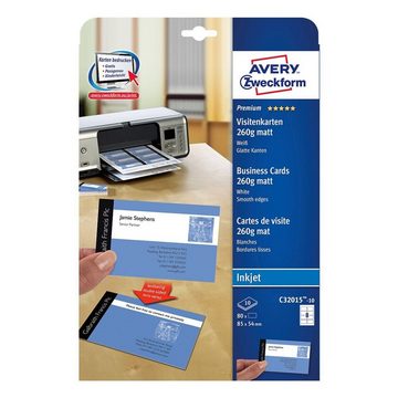 Avery Zweckform Visitenkarten C32015-10, weiß-matt, ohne Perforation, 260 g/m²