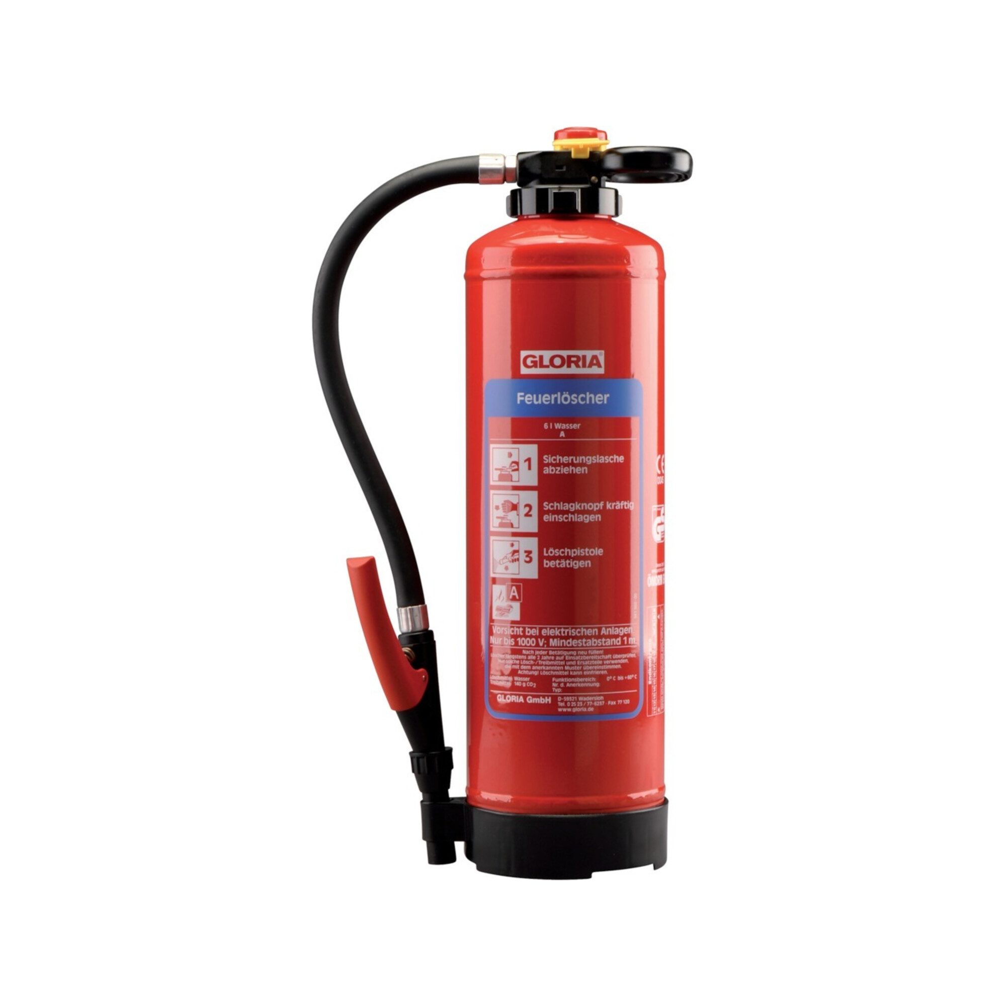 Gloria CO2-Feuerlöscher Wasserfeuerlöscher 6 kg aufladb.Brandkl.34 A m.Wandh.