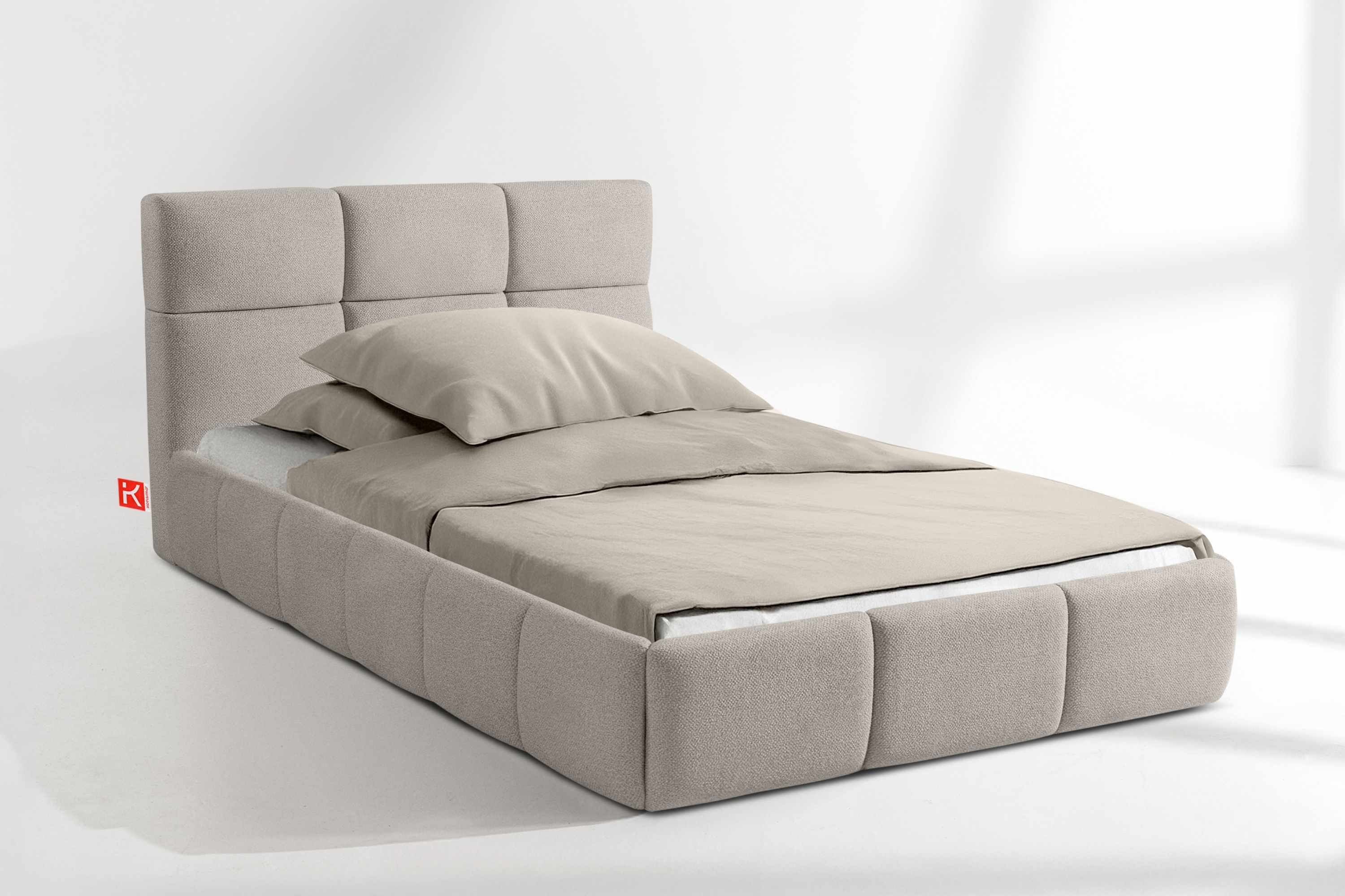 KONSIMO® Einzelbett Jugendbett ALTOS, mit Stauraum, ohne Matratze, hergestellt in der EU (120cm x 200cm), Polsterbett, mit Massivholzrahmen, gepolstertes Kopfteil, Modern