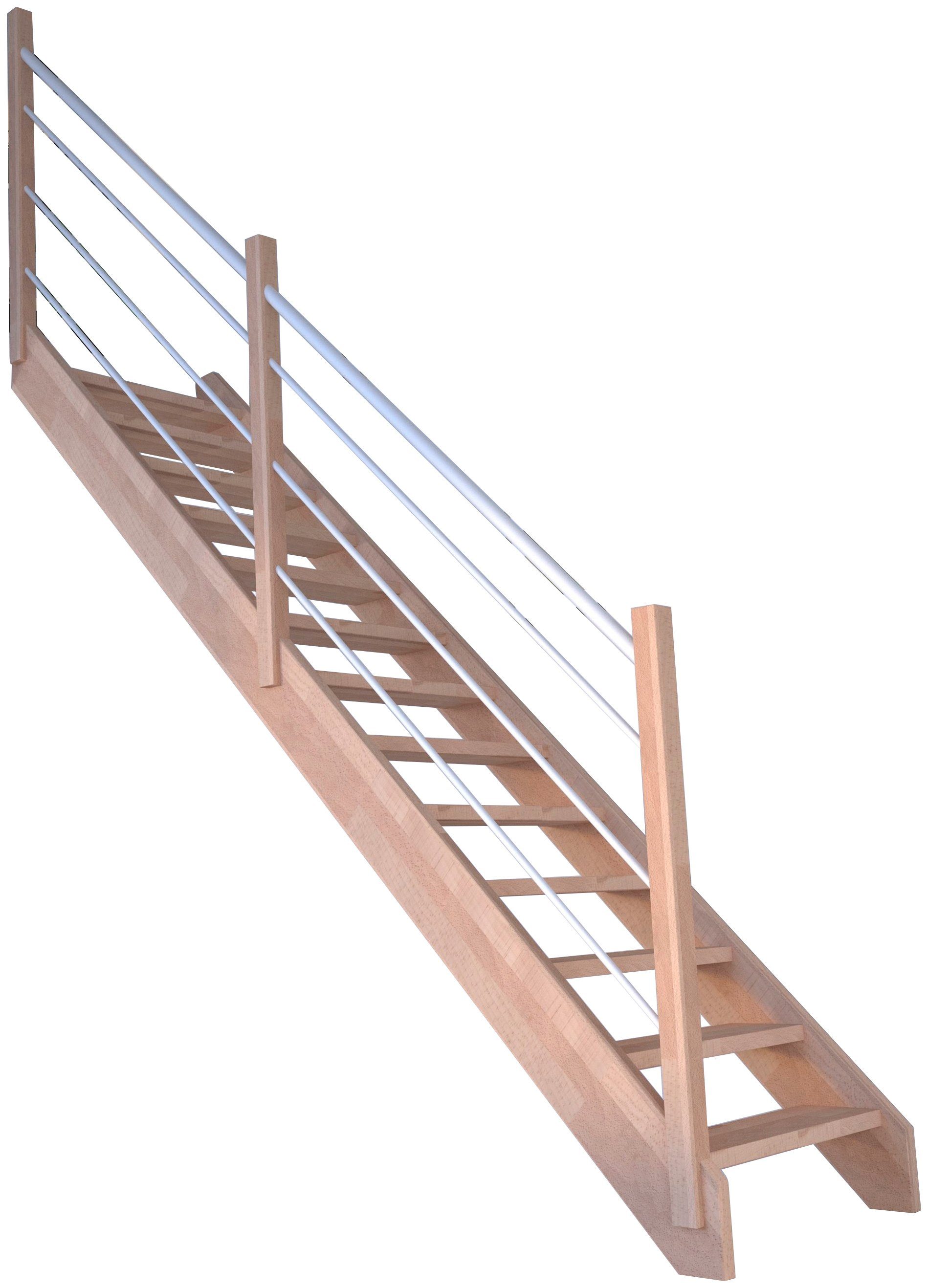 Starwood Weiß Geschosshöhen Durchgehende Links, Mykonos, Systemtreppe Stufen geschlossen, Massivholz cm, für Wangenteile Holz-Edelstahl bis 280