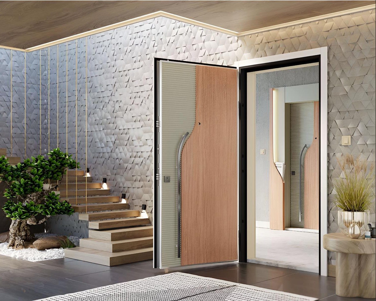 JVmoebel Haustür Beige Eingangstür von JVMoebel mit Aluminium und Faserplatte (1-St), Made in Europa