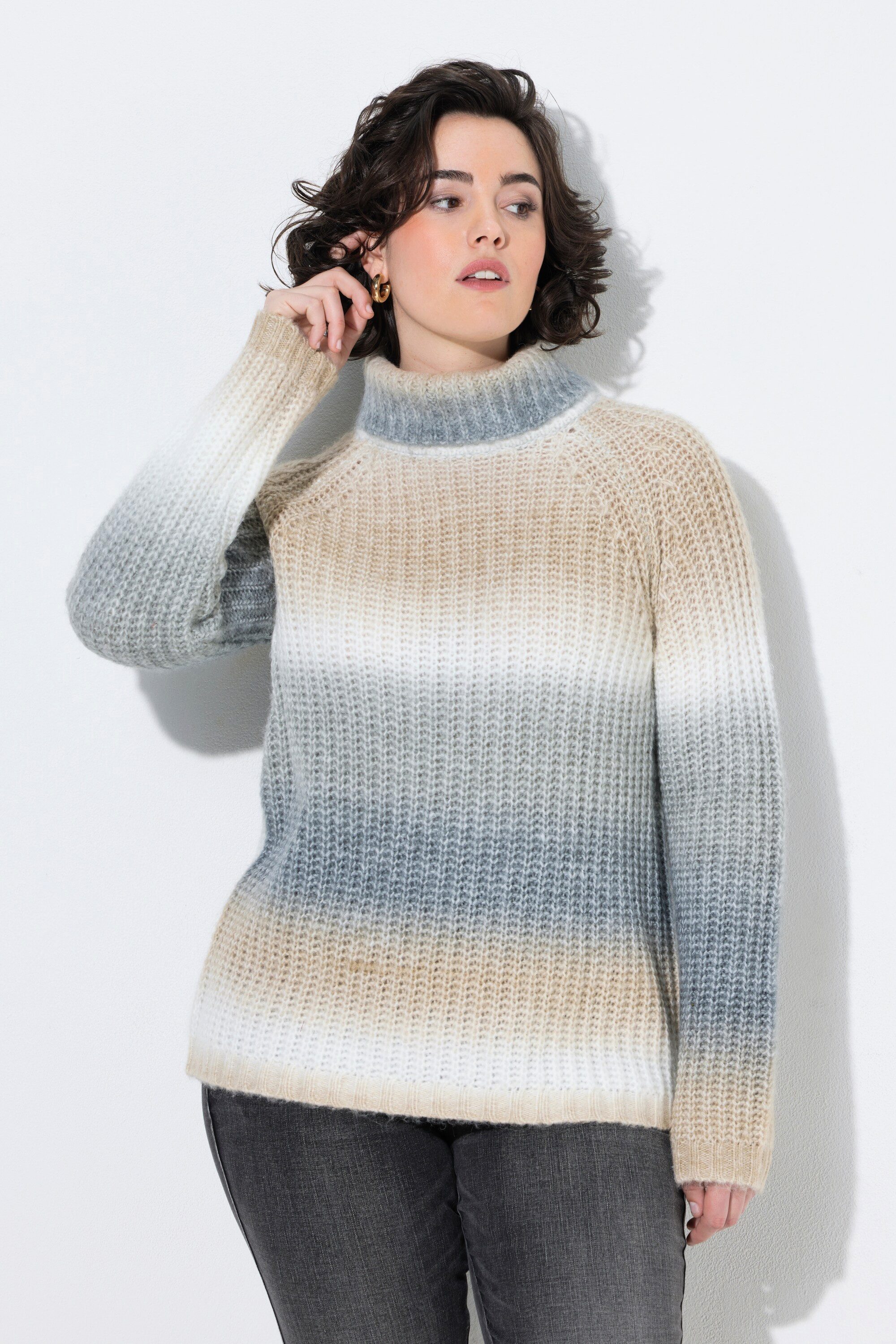 Ulla Popken Fleecepullover Pullover Farbverlauf Rollkragen Langarm
