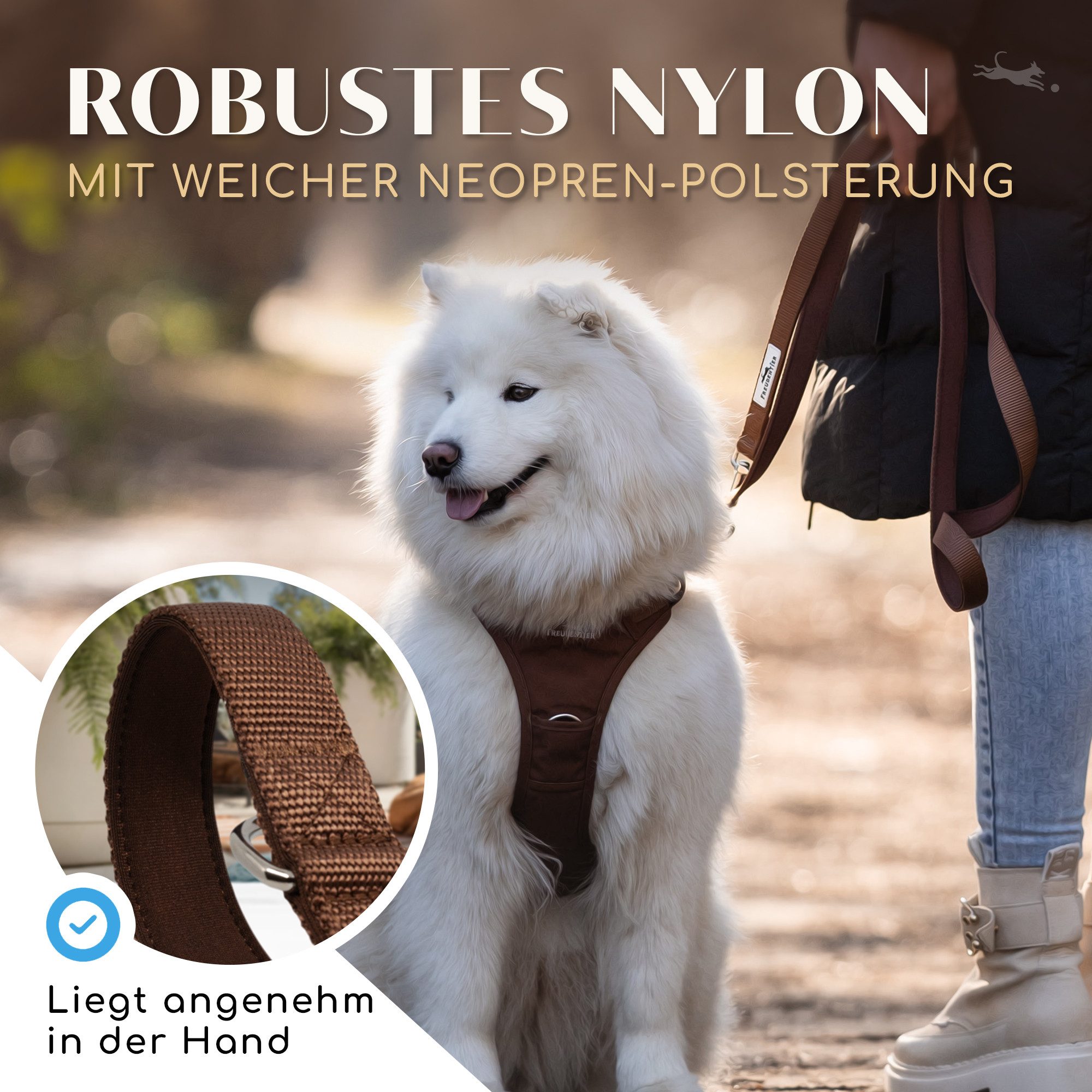 Freudentier Hundeleine 2m, verstellbar & gepolstert, Führleine aus Nylon, für mittelgroße & große Hunde