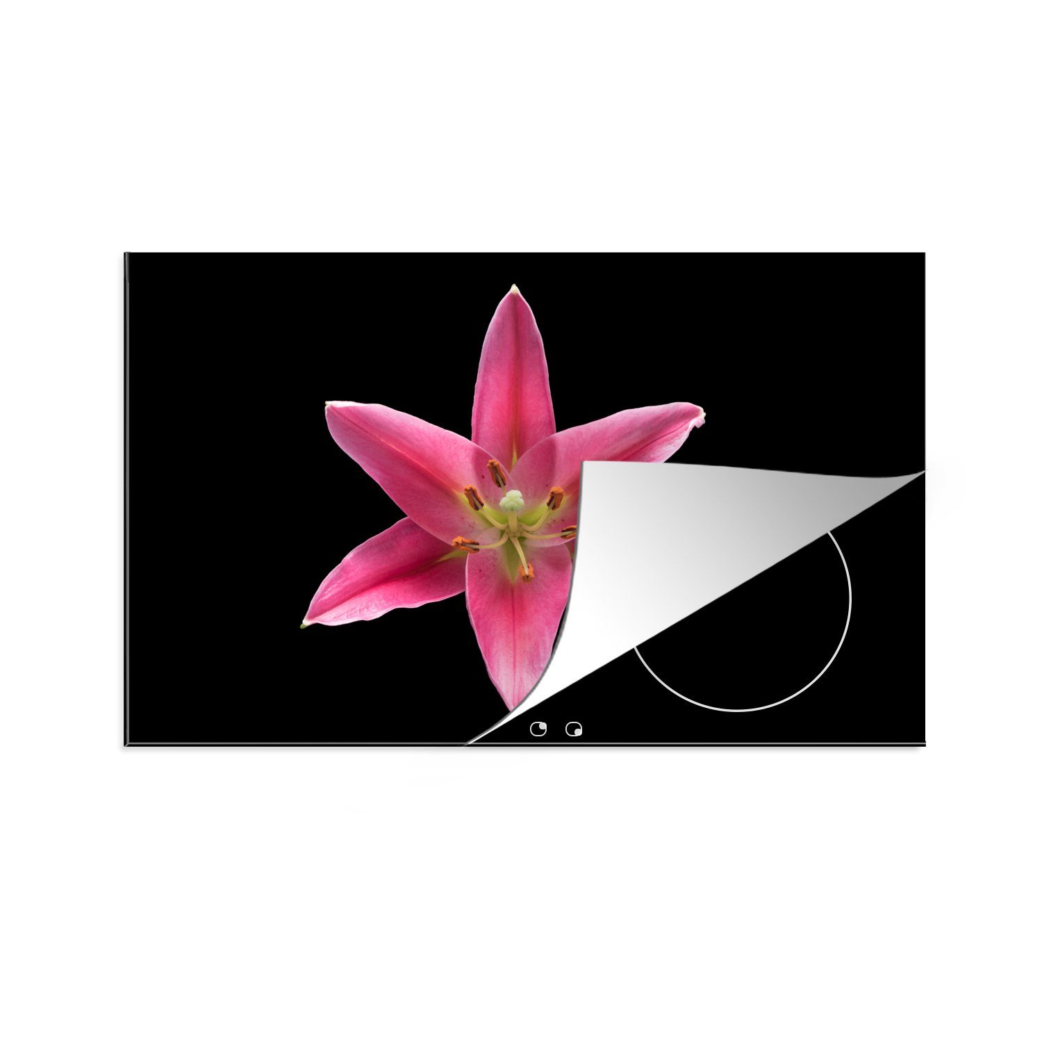 MuchoWow Herdblende-/Abdeckplatte Blumen - Lilie - Rosa, Vinyl, (1 tlg), 81x52 cm, Induktionskochfeld Schutz für die küche, Ceranfeldabdeckung