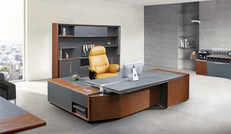 JVmoebel Eckschreibtisch, Luxus Schreibtisch Leder Holz Tische Büro Tisch Designer Tische neu