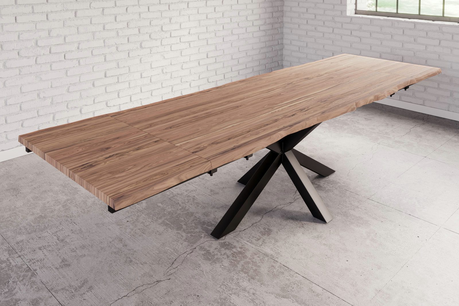 SAM® Essgruppe Kailua, Akazienholz, naturfarben, Baumkante massiv, 2 Ansteckplatten, U-Gestel