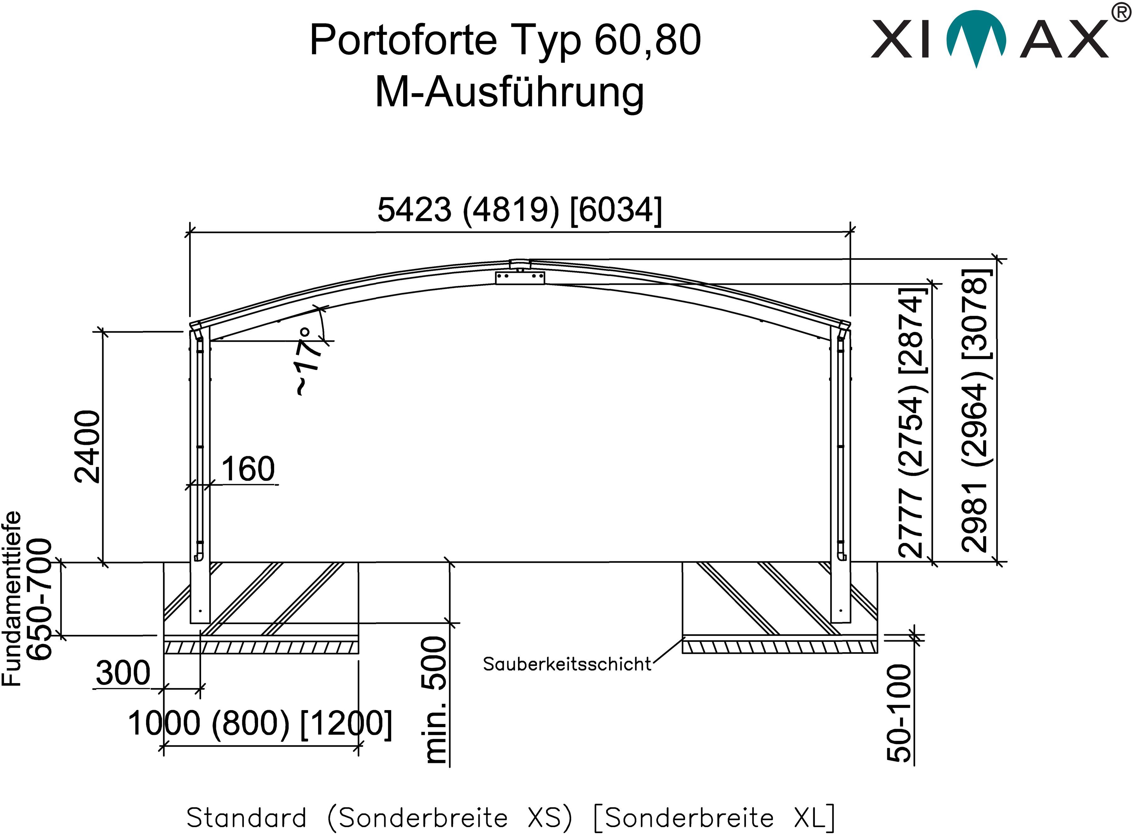 Doppelcarport Typ Portoforte 240 cm cm, BxT: Aluminium M-Edelstahl-Look, 542x495 Ximax 80 Einfahrtshöhe,