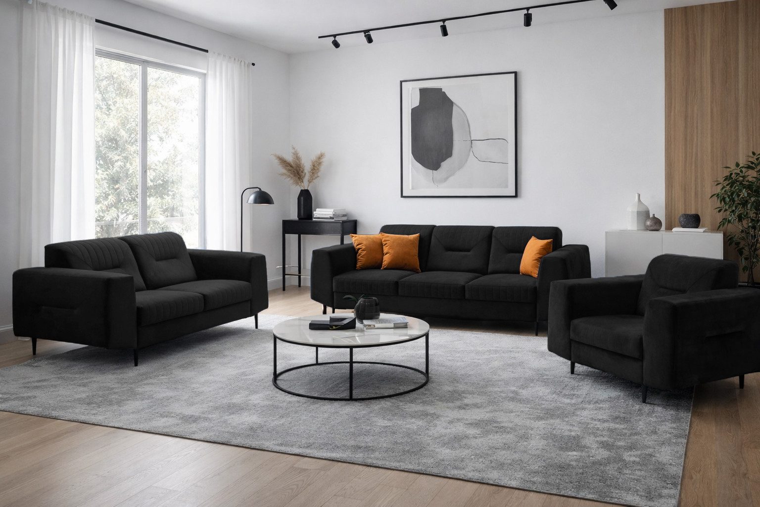 Beautysofa Polstergarnitur VENEZIA Sofa-Set mit Sessel, 2-Sitzer und 3-Sitzer, (schwarze Metallfüße, Sofagarnitur mit Wellenfederung und HR-Schaum), Couchgarnitur im modernen Stil auf Metallbeinen
