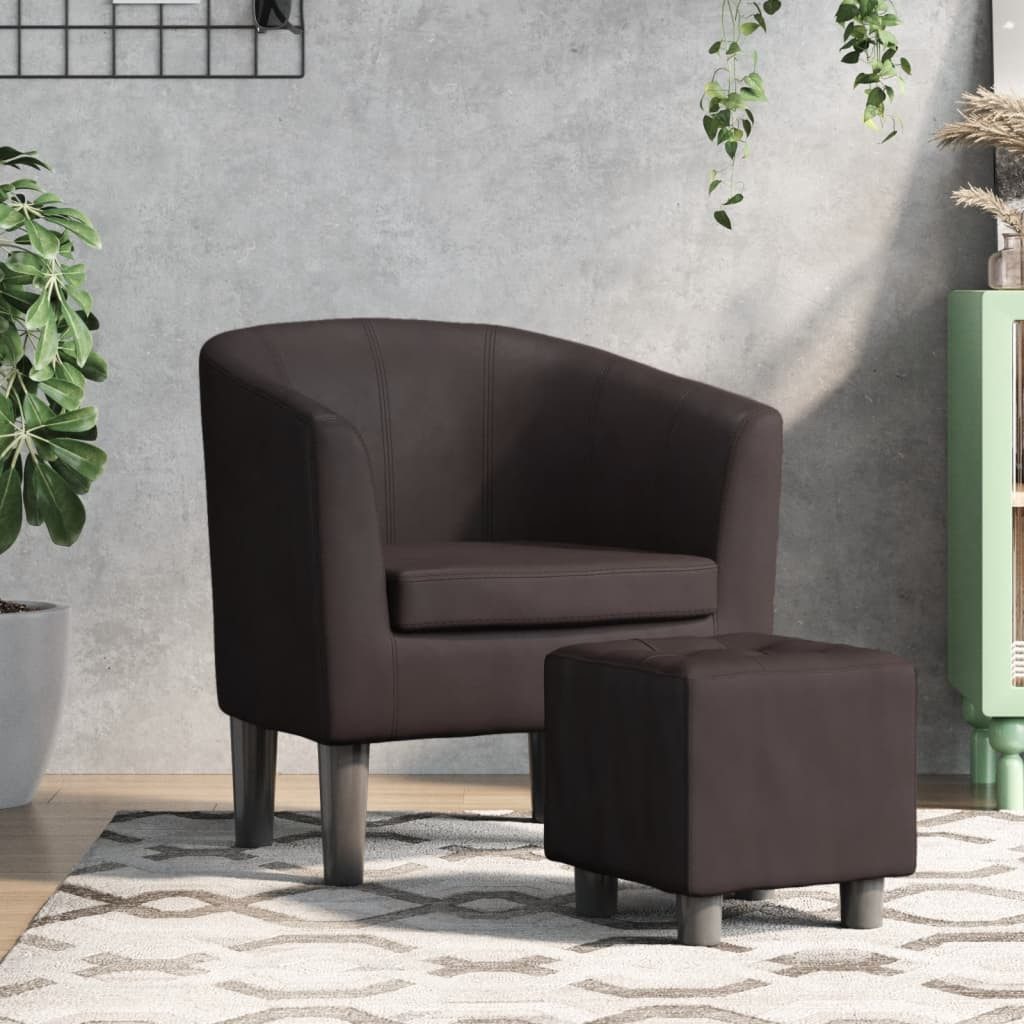 furnicato Cocktailsessel Clubsessel mit Fußhocker 70x56x68 cm Braun (1-St), Gepolsterter Sessel mit Hocker und schmutzabweisender Oberfläche