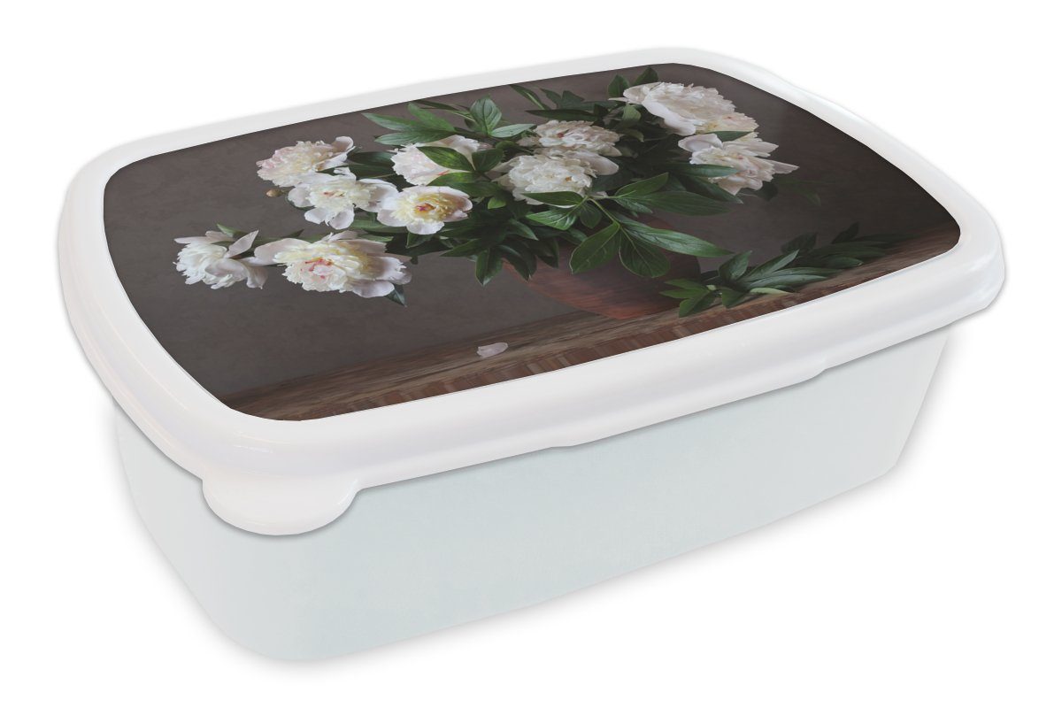 MuchoWow Lunchbox Blumen - Stilleben, Kunststoff, (2-tlg), Brotbox für Kinder und Erwachsene, Brotdose, für Jungs und Mädchen weiß