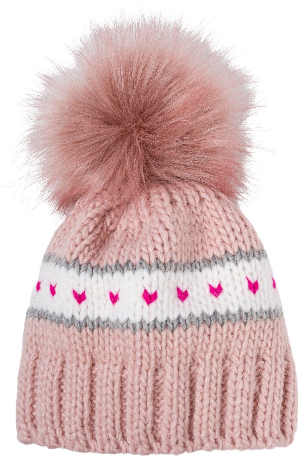 styleBREAKER Strickmütze Kinder Strick Bommelmütze Herzmuster (1-St)