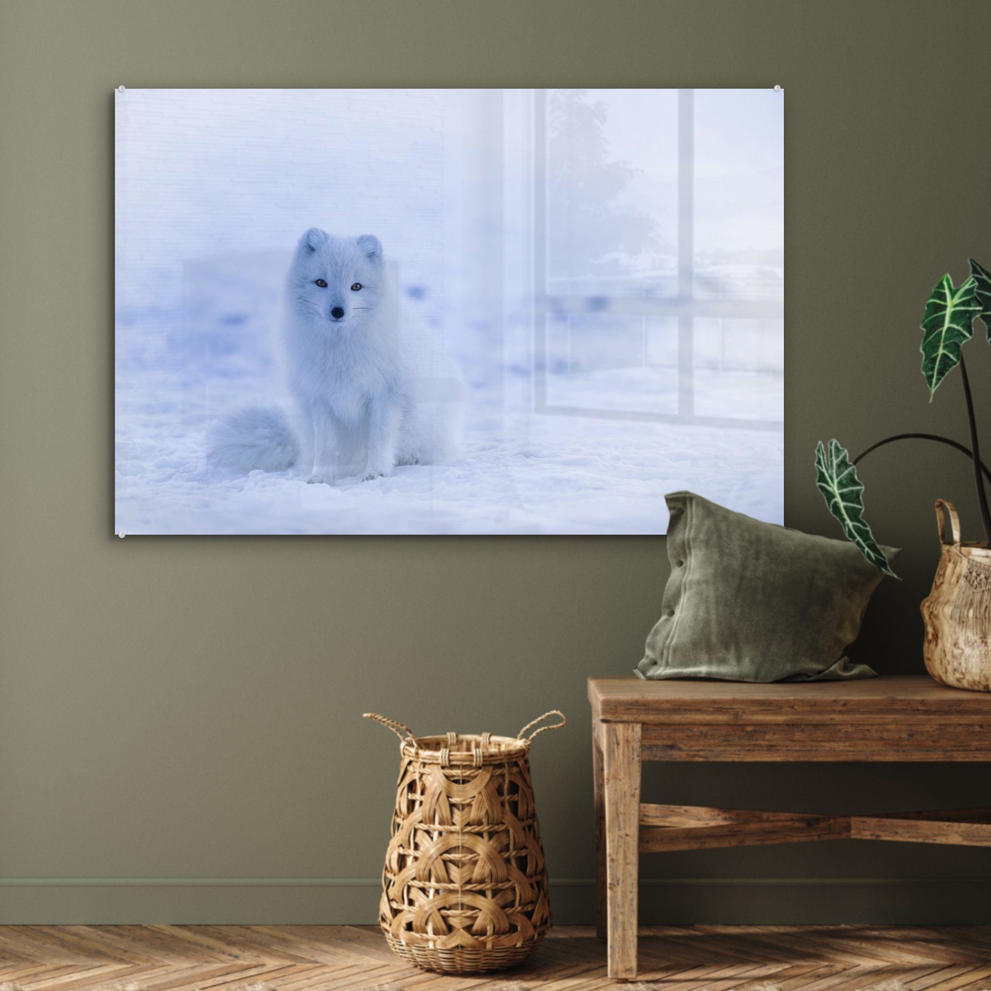 & - Schnee MuchoWow Wohnzimmer St), Acrylglasbilder - Acrylglasbild Fuchs Schlafzimmer (1 Schneespur,