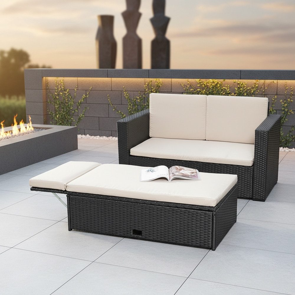 Mucola Gartenlounge-Set Polyrattan Gartensofa Lounge Sofa Gartenmöbel Gartensofa Sitzgarnitur, (Set, Sofa & Ottomane), Kissen inkl. Reißverschluss, daher abnehm- und waschbar