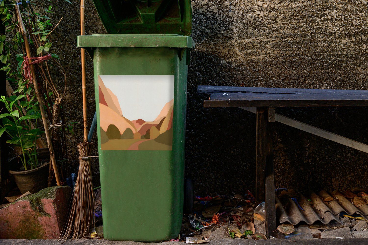 - Wandsticker Sticker, Landschaft Kunst Abstrakt St), Container, - Mülleimer-aufkleber, Natur Mülltonne, (1 MuchoWow Abfalbehälter -