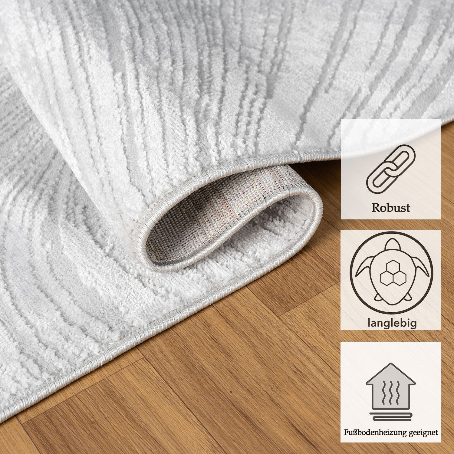 Vimoda Teppich Boho Design Unifarbe Hoch-Tief-Effekt, Rechteckig, Höhe: 6 mm, Teppich 3D Hoch-Tief-Effekt Modern für Esszimmer, Flur & Schlafzimmer