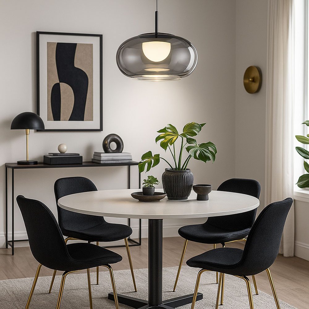 GLOBO LIGHTING LED-Hängeleuchte, LED-Leuchtmittel fest verbaut, Warmweiß, Hängelampe Pendellampe Esszimmerleuchte Rauchglas höhenverstellbar LED