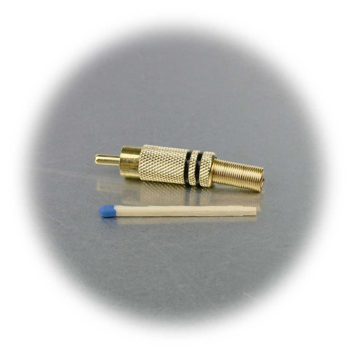 Blanko Cinch-Stecker Cinchstecker vergoldet SCHWARZ, mit Knickschutz