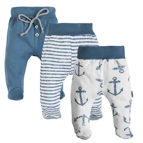 Makoma Schlupfhose Baby Hose mit Fuß für Neugeborene Jungen & Mädchen Blue Sea (Set, 3-tlg., 3er-Pack) 100% Baumwolle